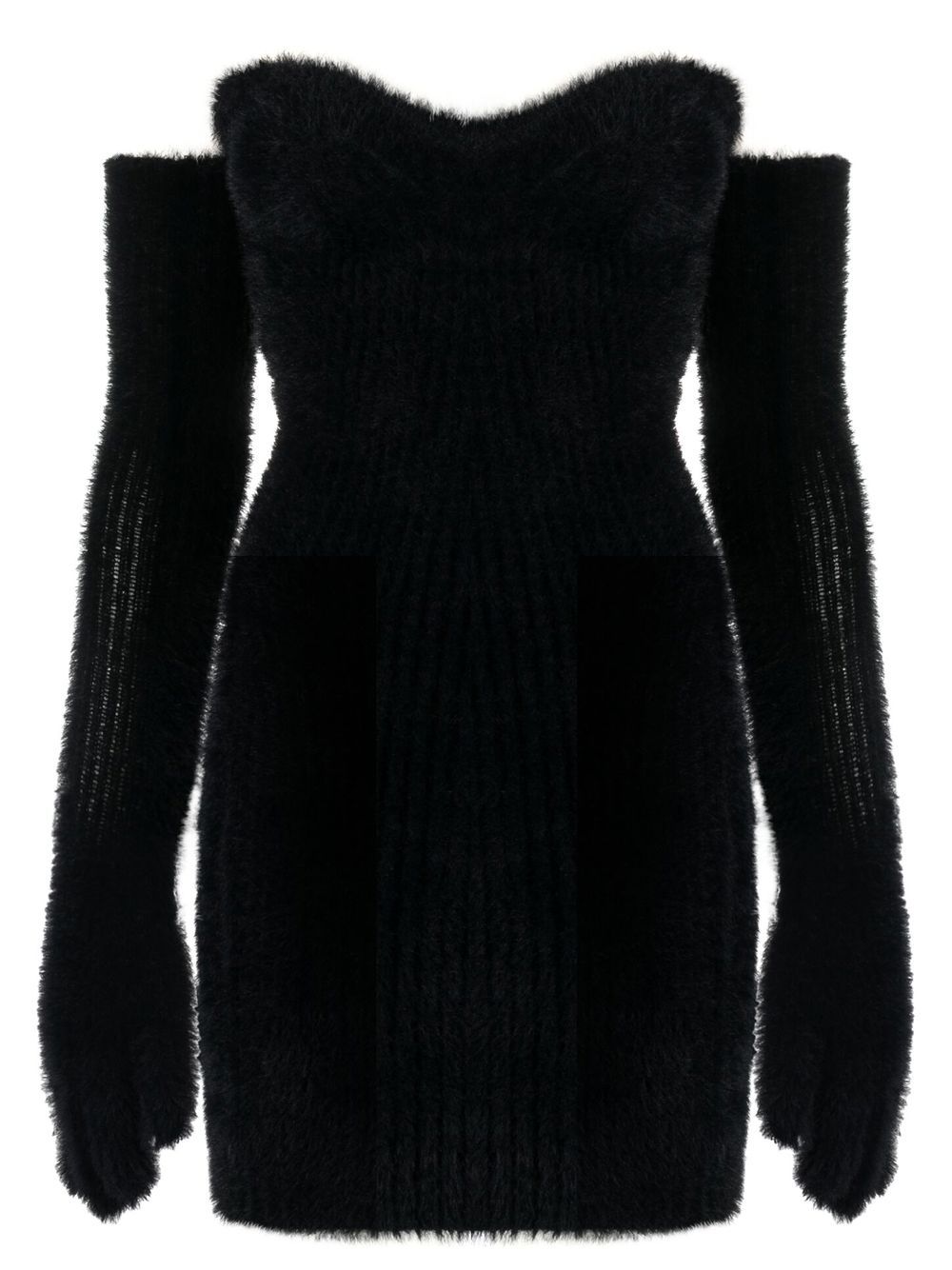 Off-White Fuzzy Gloves 露肩迷你连衣裙 - 黑色