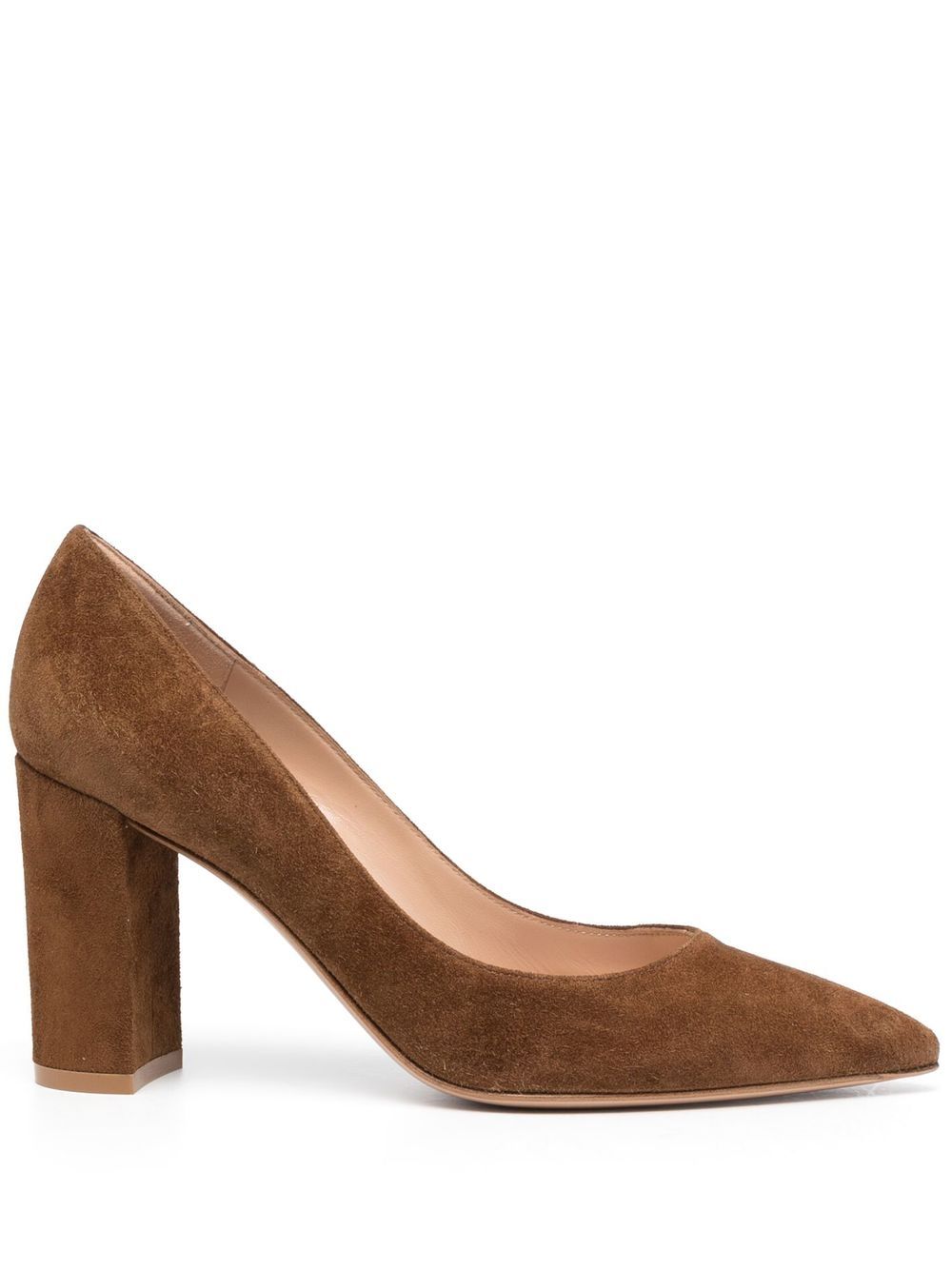 Gianvito Rossi 尖头粗高跟鞋 - 褐色