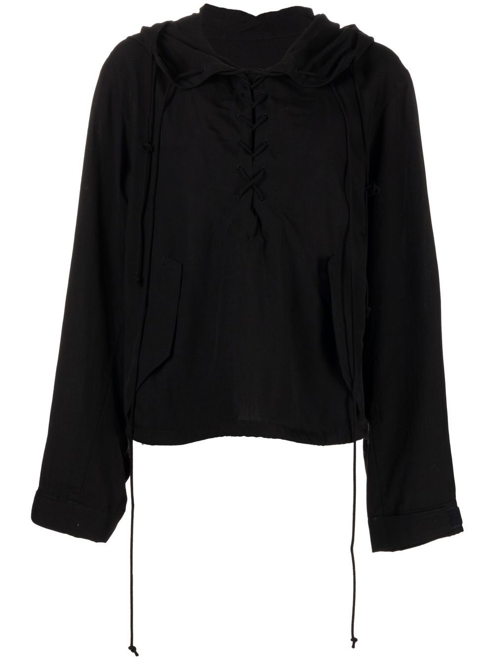 Yohji Yamamoto 系带连帽衫 - 黑色