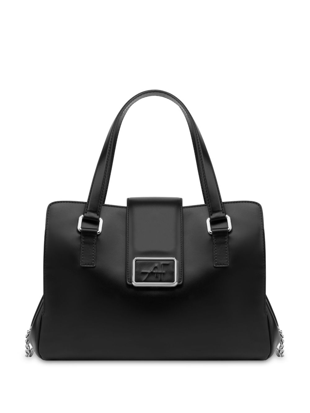 Alberta Ferretti logo压纹皮质手提包 - 黑色
