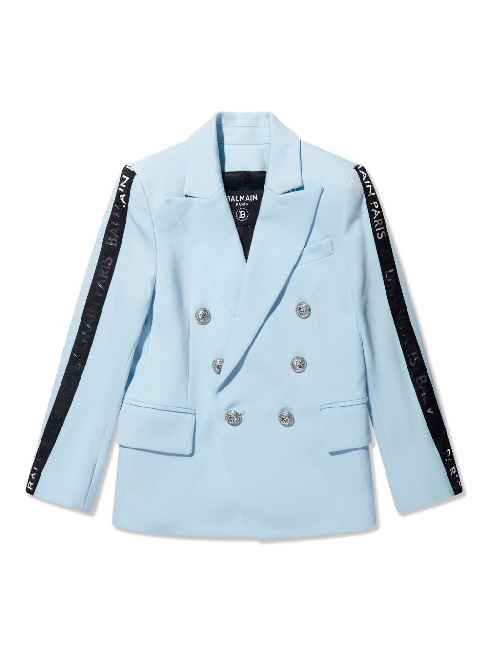 Balmain Kids logo条纹双排扣西装夹克 - 蓝色