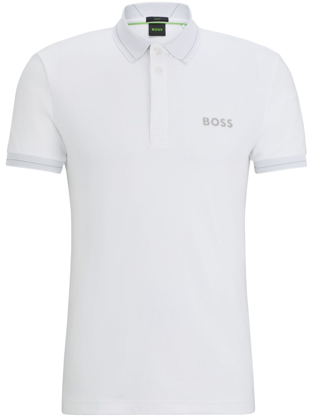 BOSS logo刺绣棉polo衫 - 白色