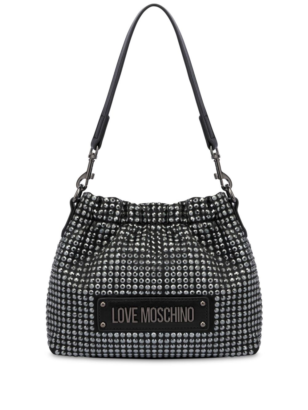 Love Moschino logo标牌铆钉斜挎包 - 黑色