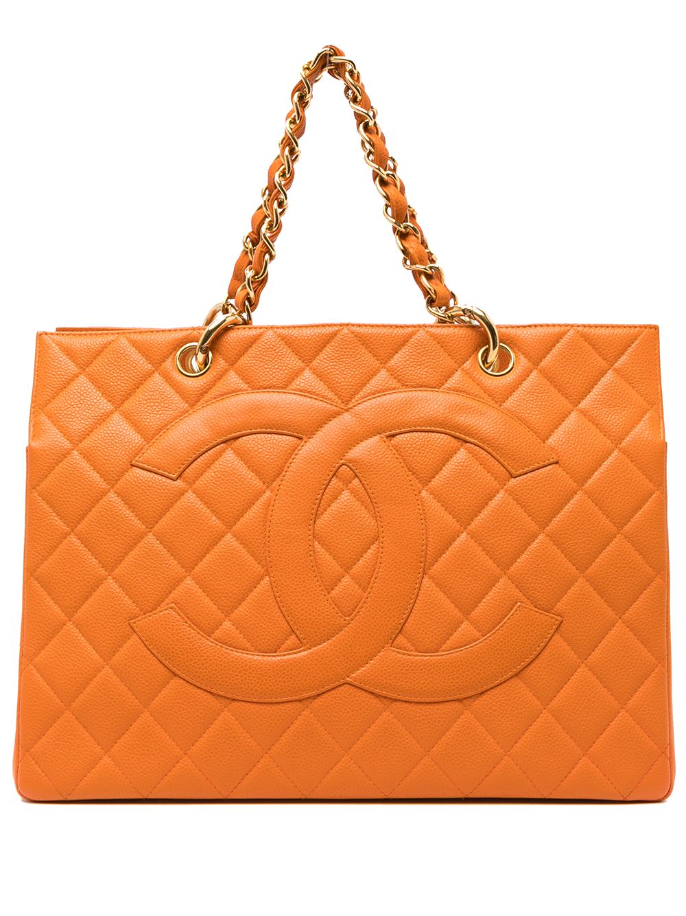 CHANEL Pre-Owned CC 菱纹绗缝手提包（1997年典藏款） - 橘色