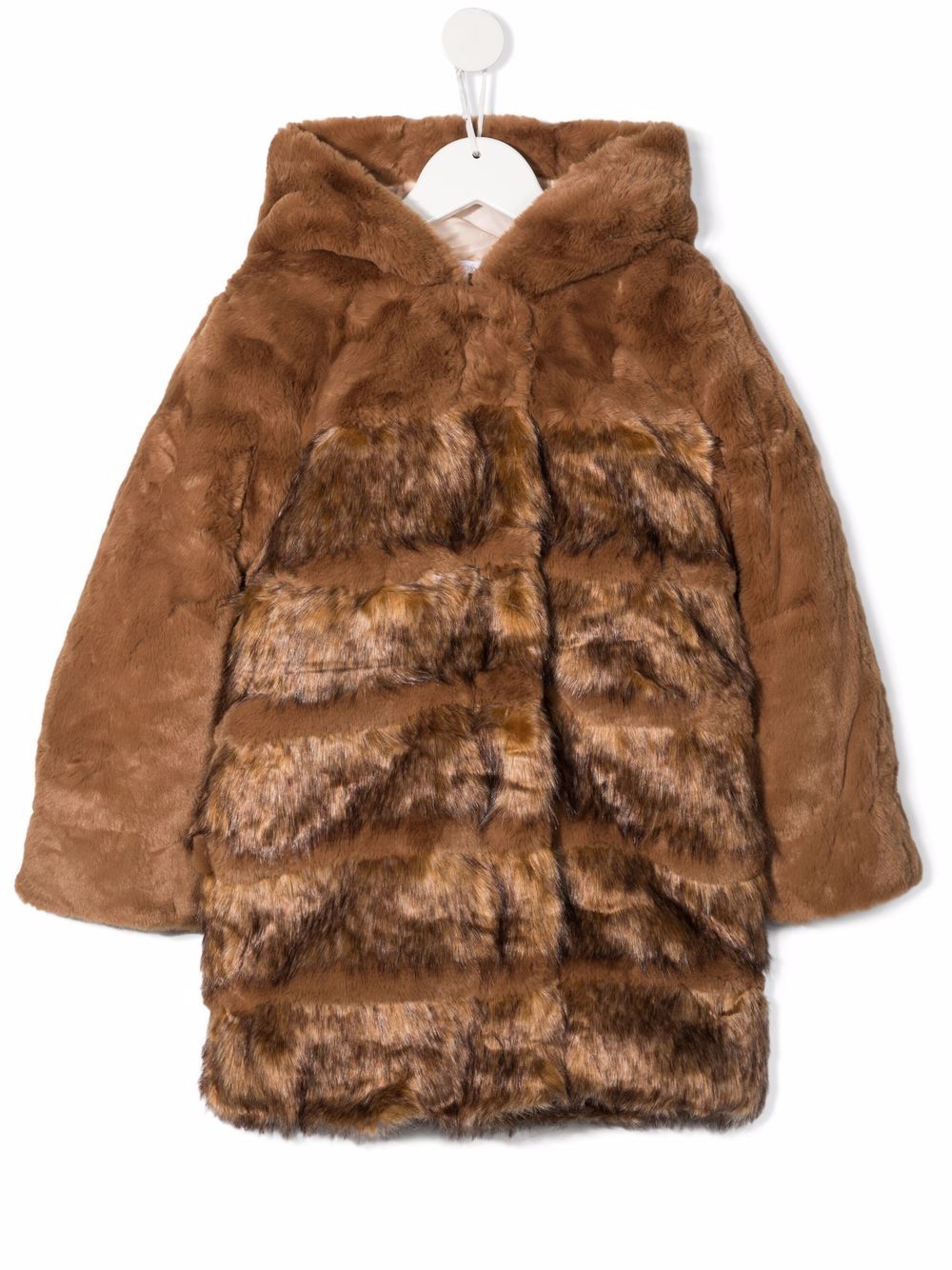 Chloé Kids 人造皮草连帽外套 - 褐色