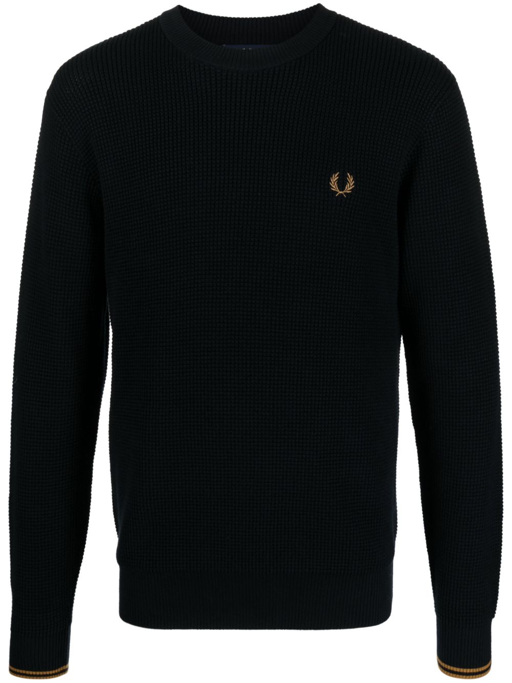 Fred Perry logo刺绣华夫格针织毛衣 - 蓝色