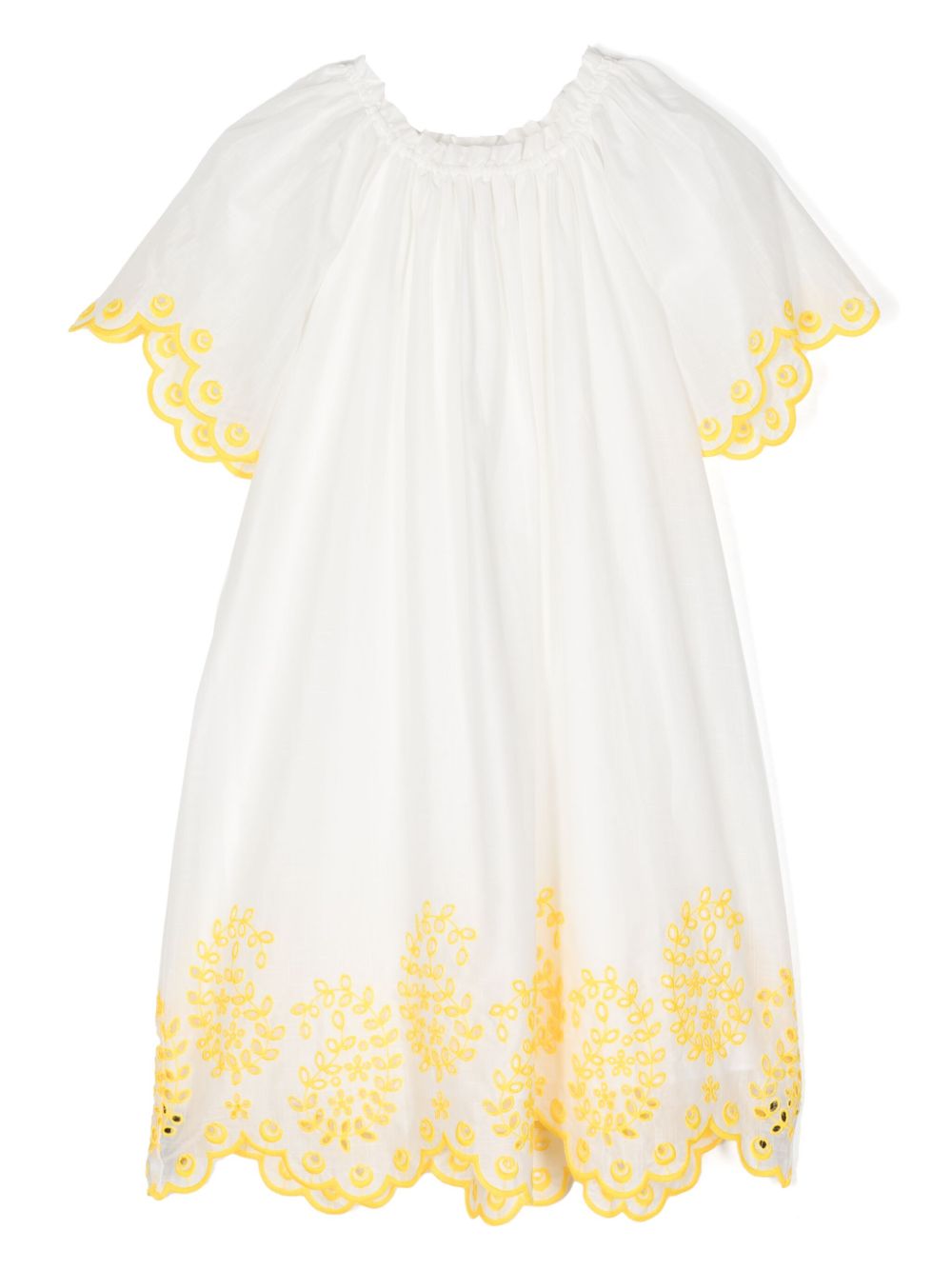 ZIMMERMANN Kids Junie 花卉刺绣棉连衣裙 - 白色