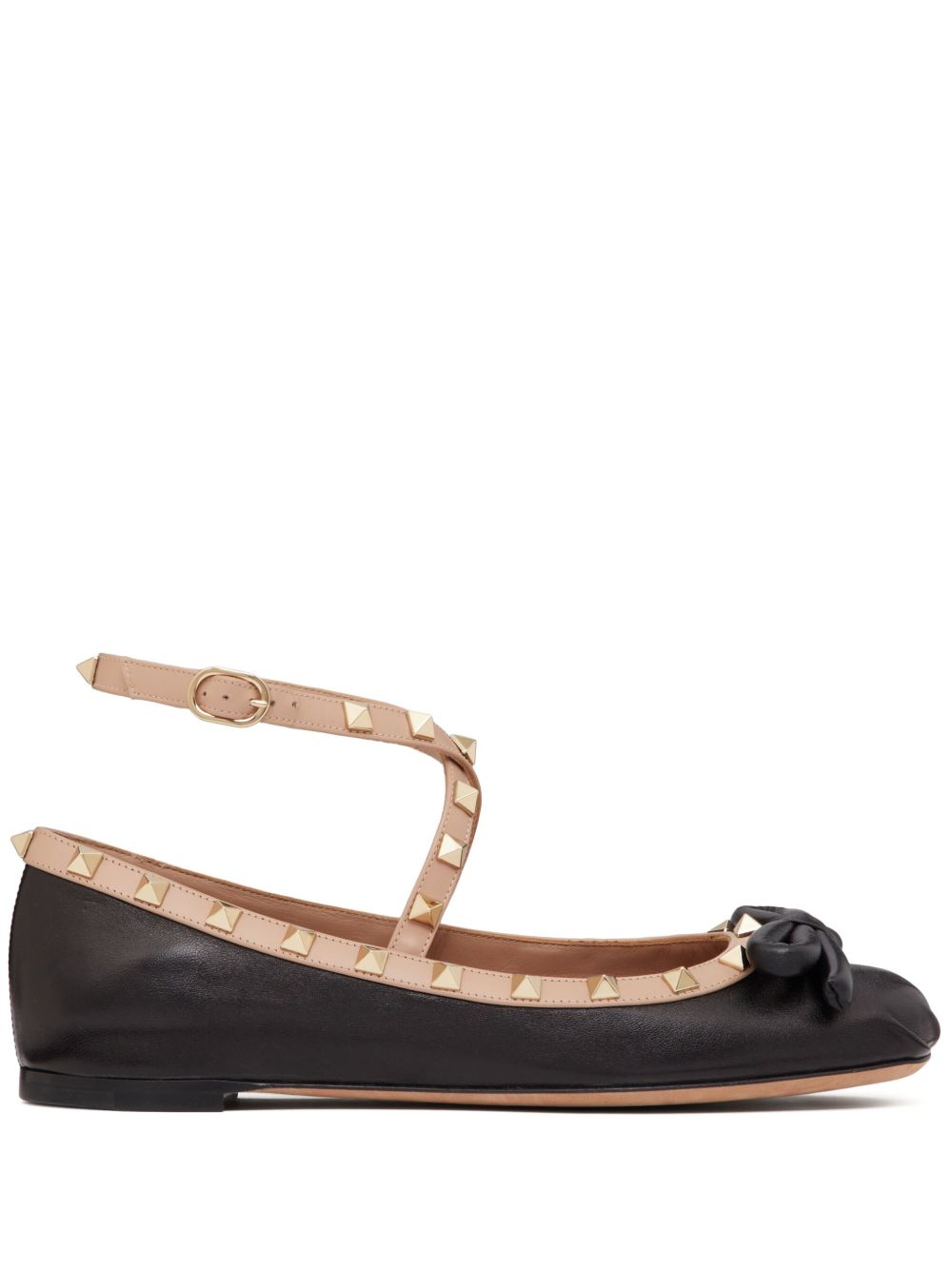 Valentino Garavani Rockstud 皮质平底鞋 - 黑色