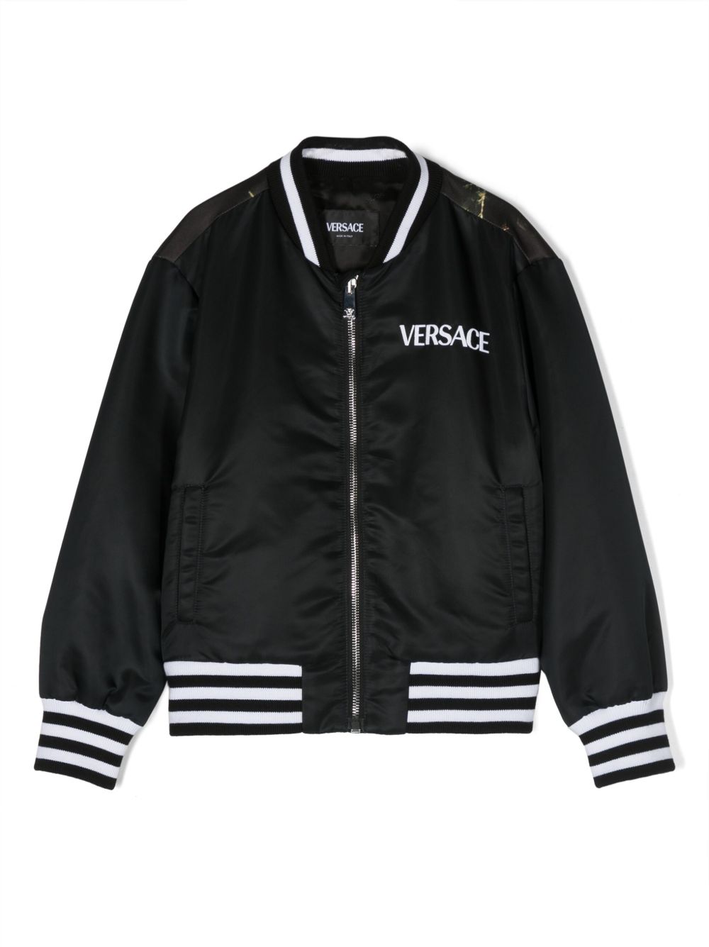 Versace Kids 图案印花飞行员夹克 - 黑色