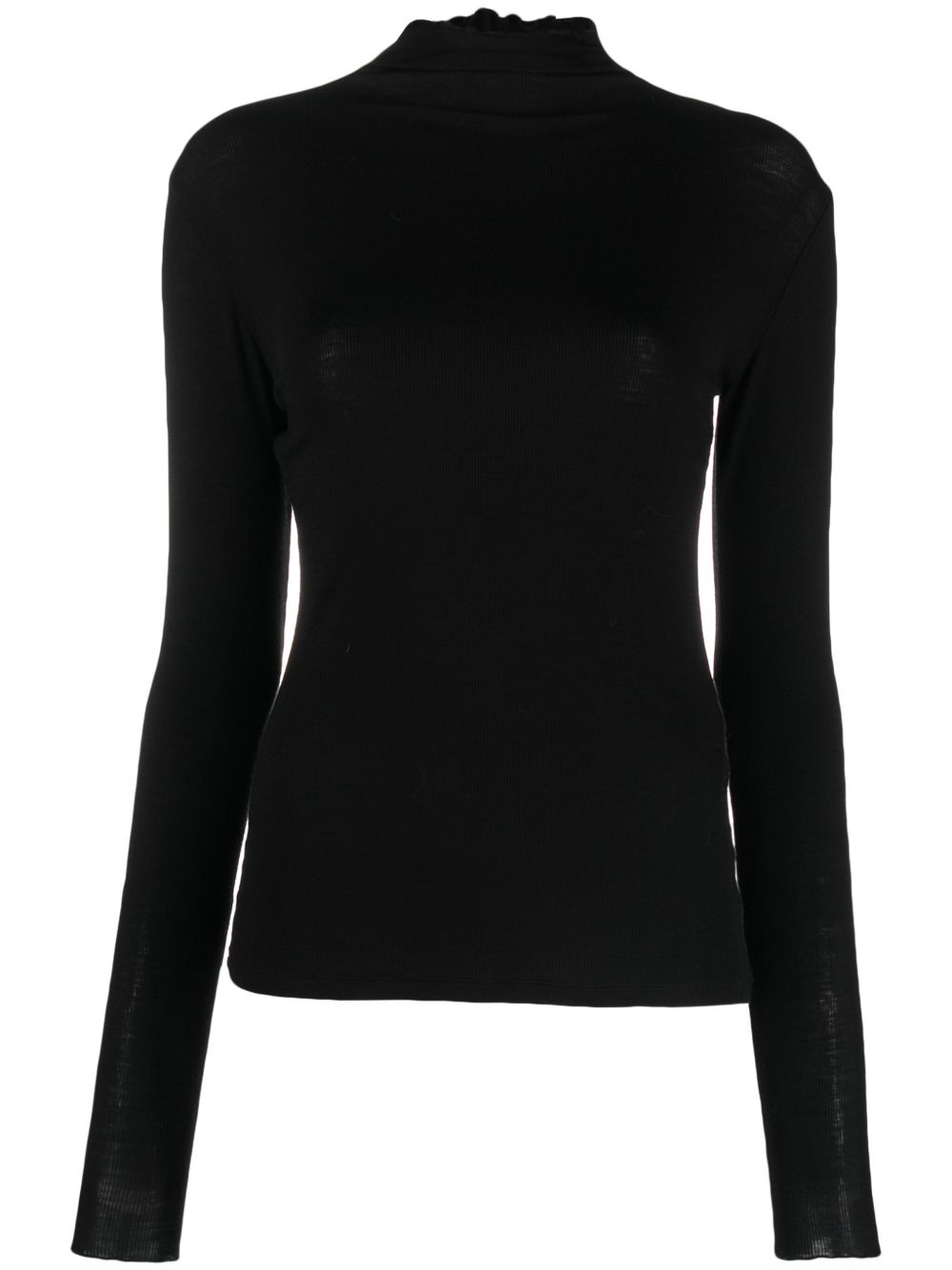 Filippa K 荷叶边罗纹针织高领毛衣 - 黑色