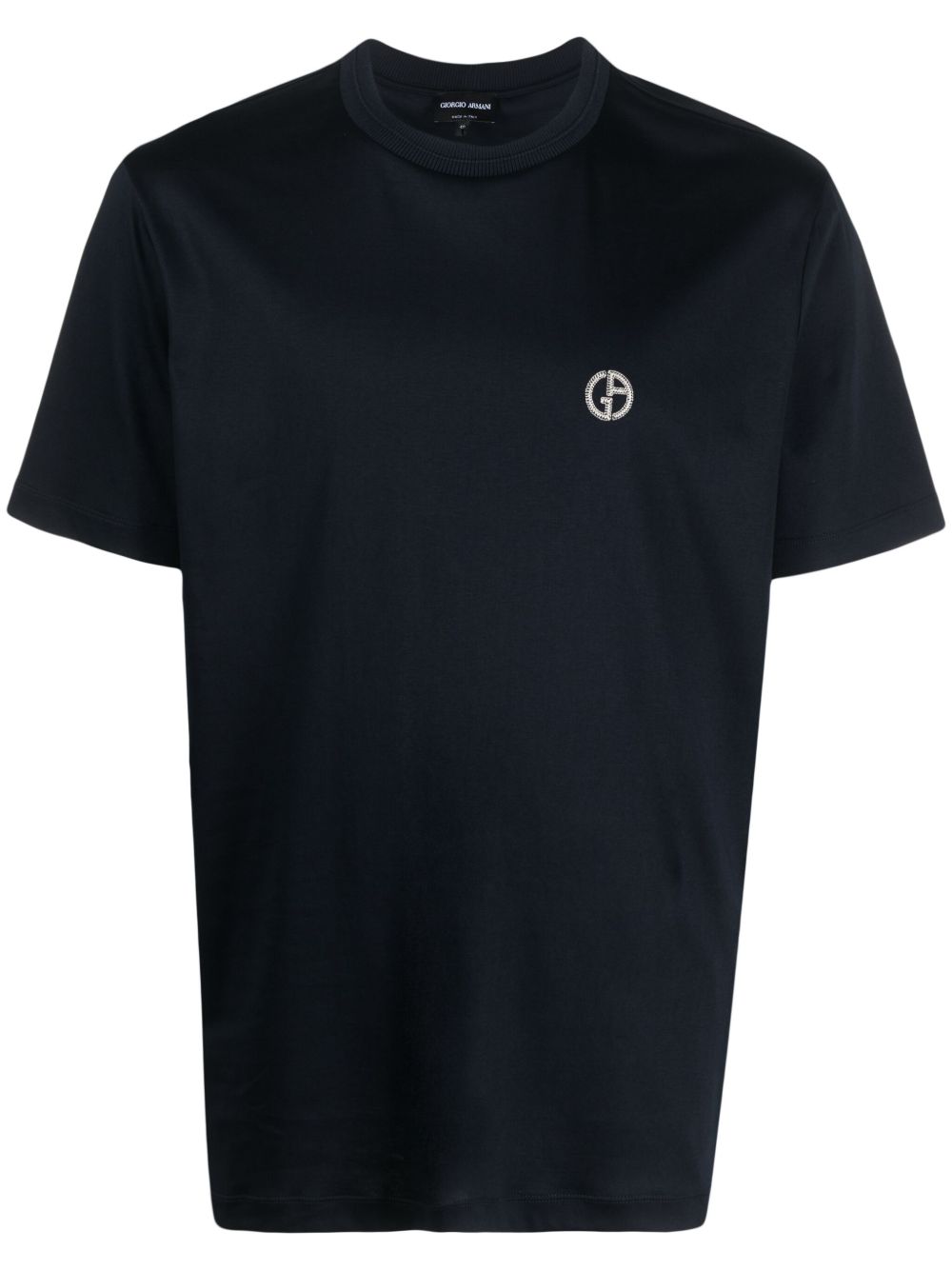 Giorgio Armani logo刺绣棉T恤 - 蓝色