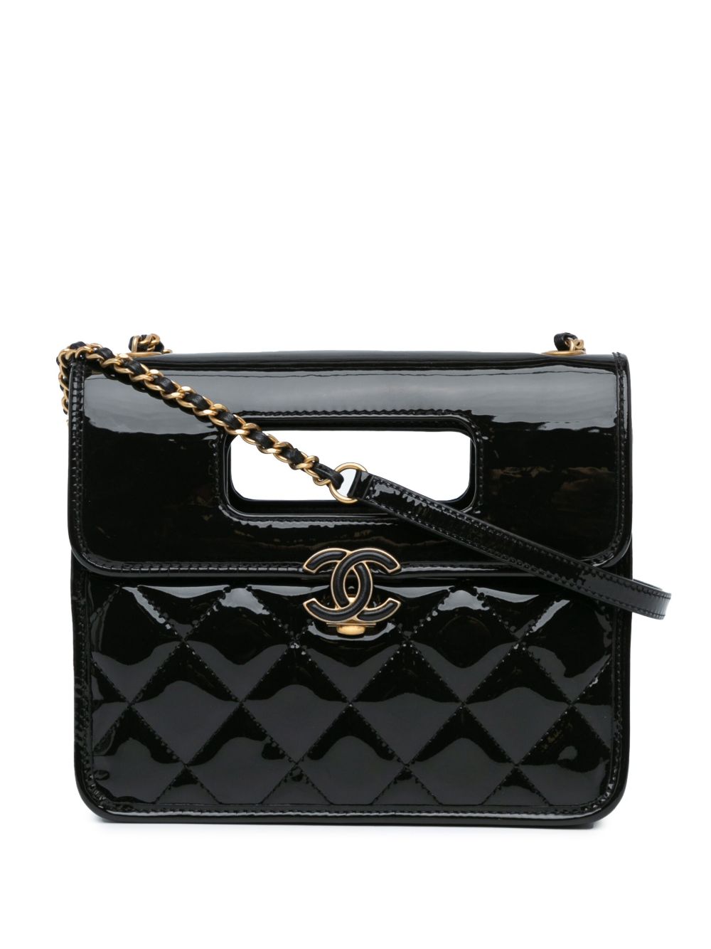 CHANEL Pre-Owned Graphic Catch Flap 迷你绗缝亮面斜挎包（2021-2024年典藏款） - 黑色
