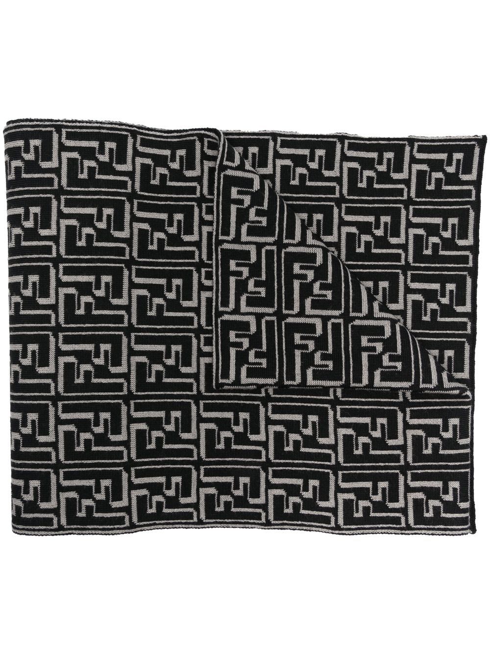 FENDI FF 经典logo针织围巾 - 黑色