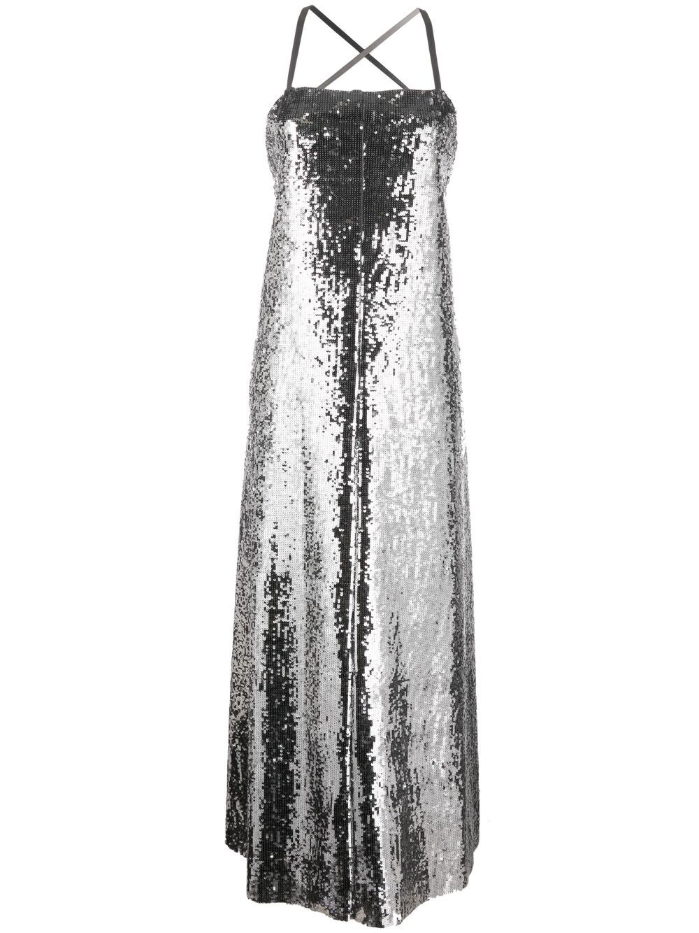 Junya Watanabe 金属效果亮片超长连衣裙 - 银色