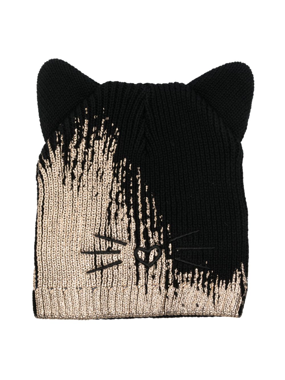 Karl Lagerfeld Kids 金属感猫耳套头帽 - 黑色