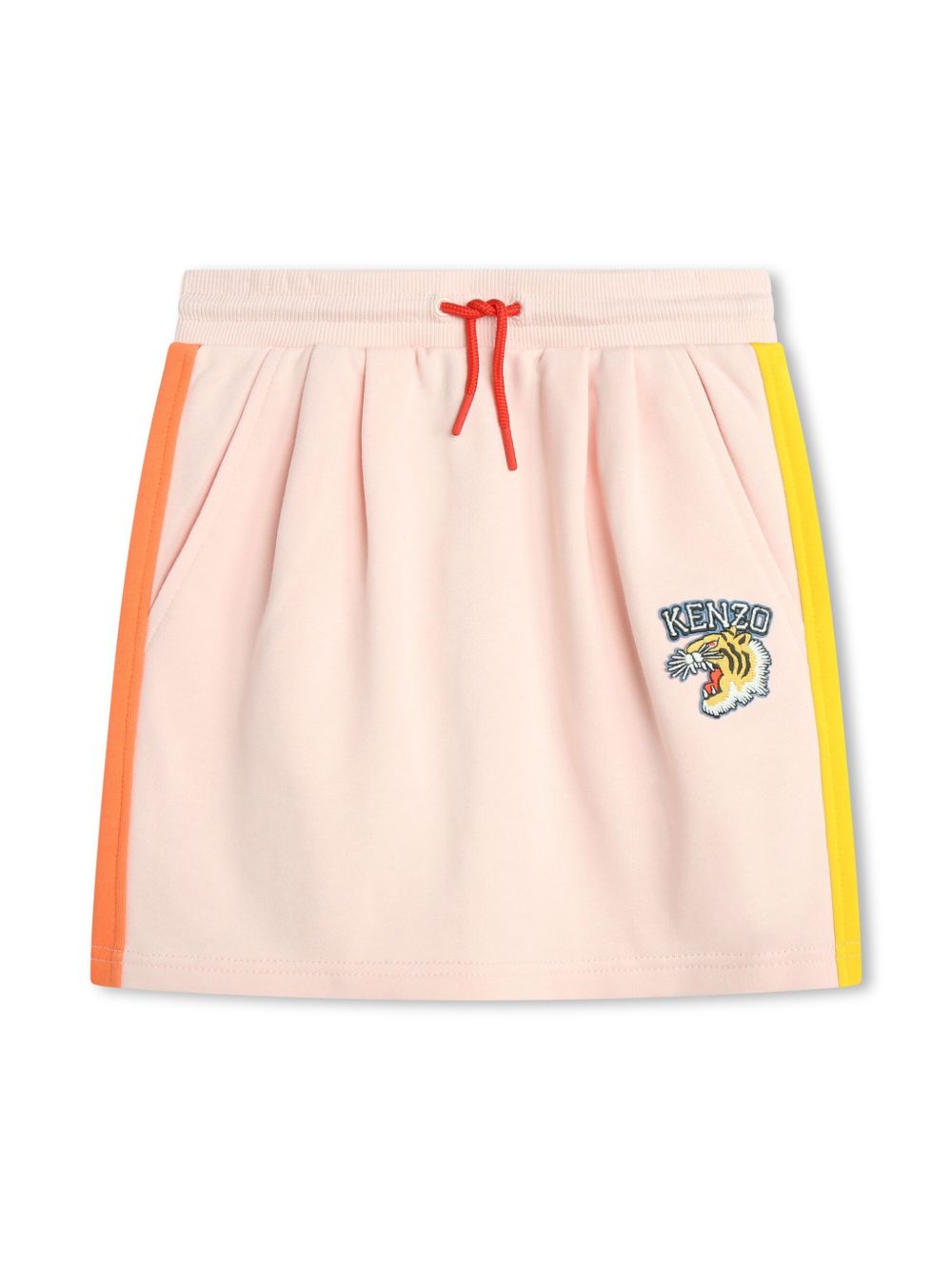 Kenzo Kids Varsity Tiger 贴花抽绳棉半身裙 - 粉色