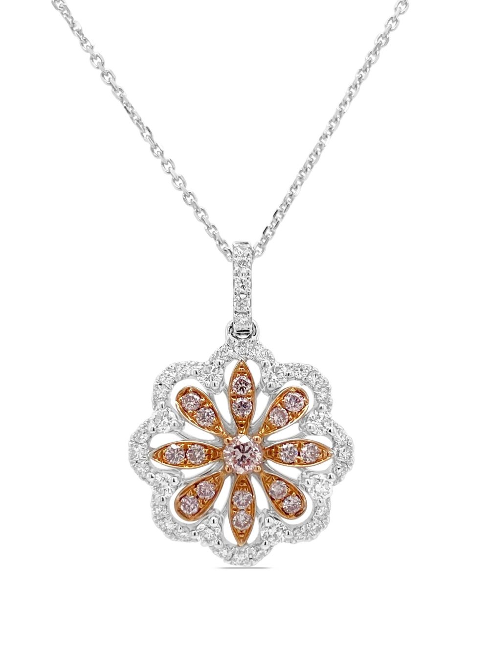 HYT Jewelry 铂金粉色白色钻石项链 - 银色