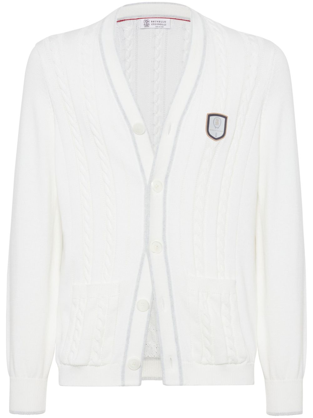 Brunello Cucinelli 粗绞花针织开衫 - 白色