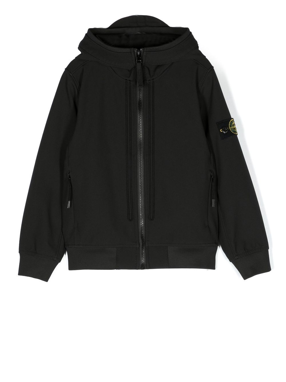 Stone Island Junior 标贴拉链夹克 - 黑色