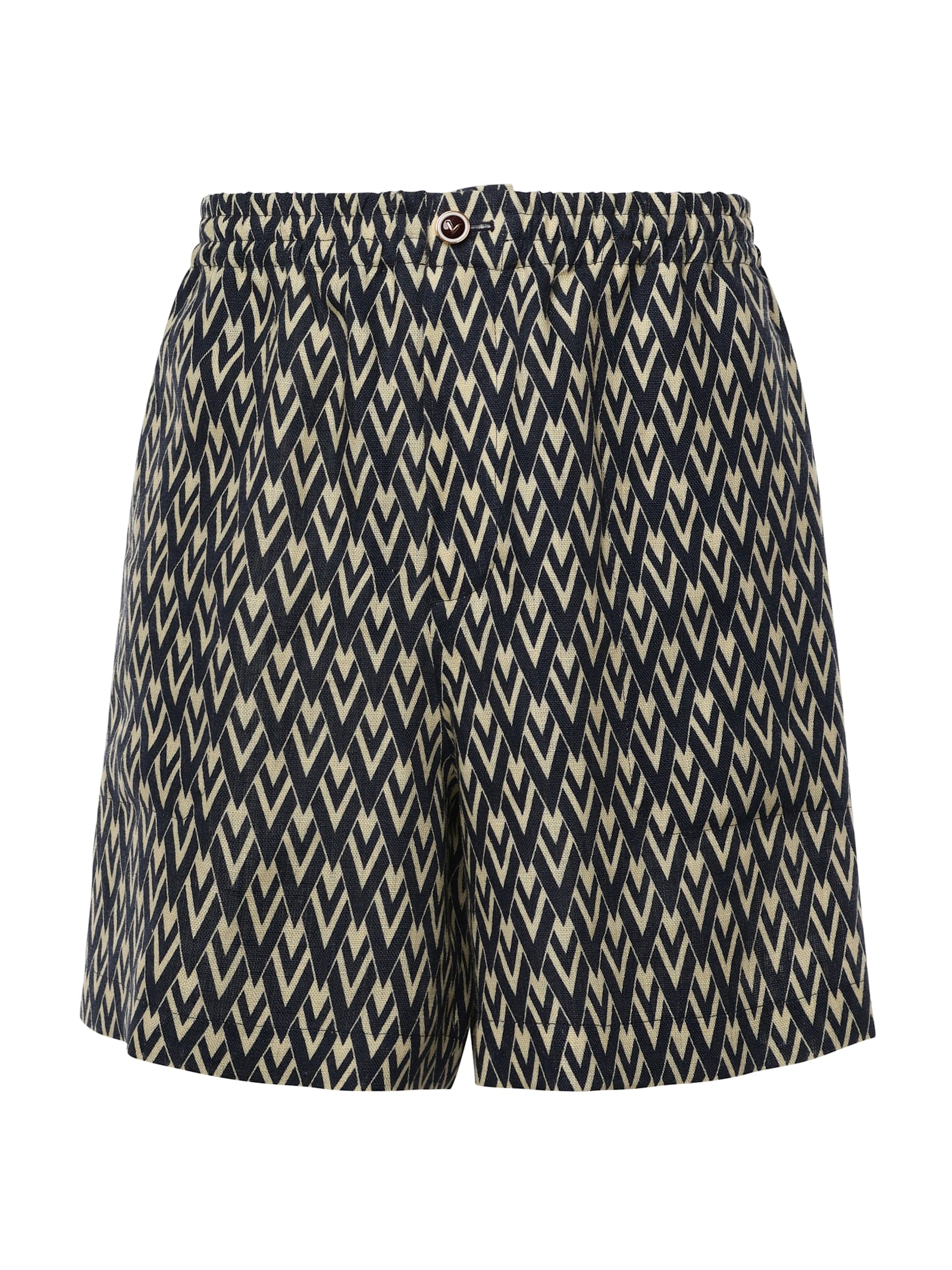 Valentino Garavani Bermuda Shorts In Cotton Poplin With All Over Toute La V Print