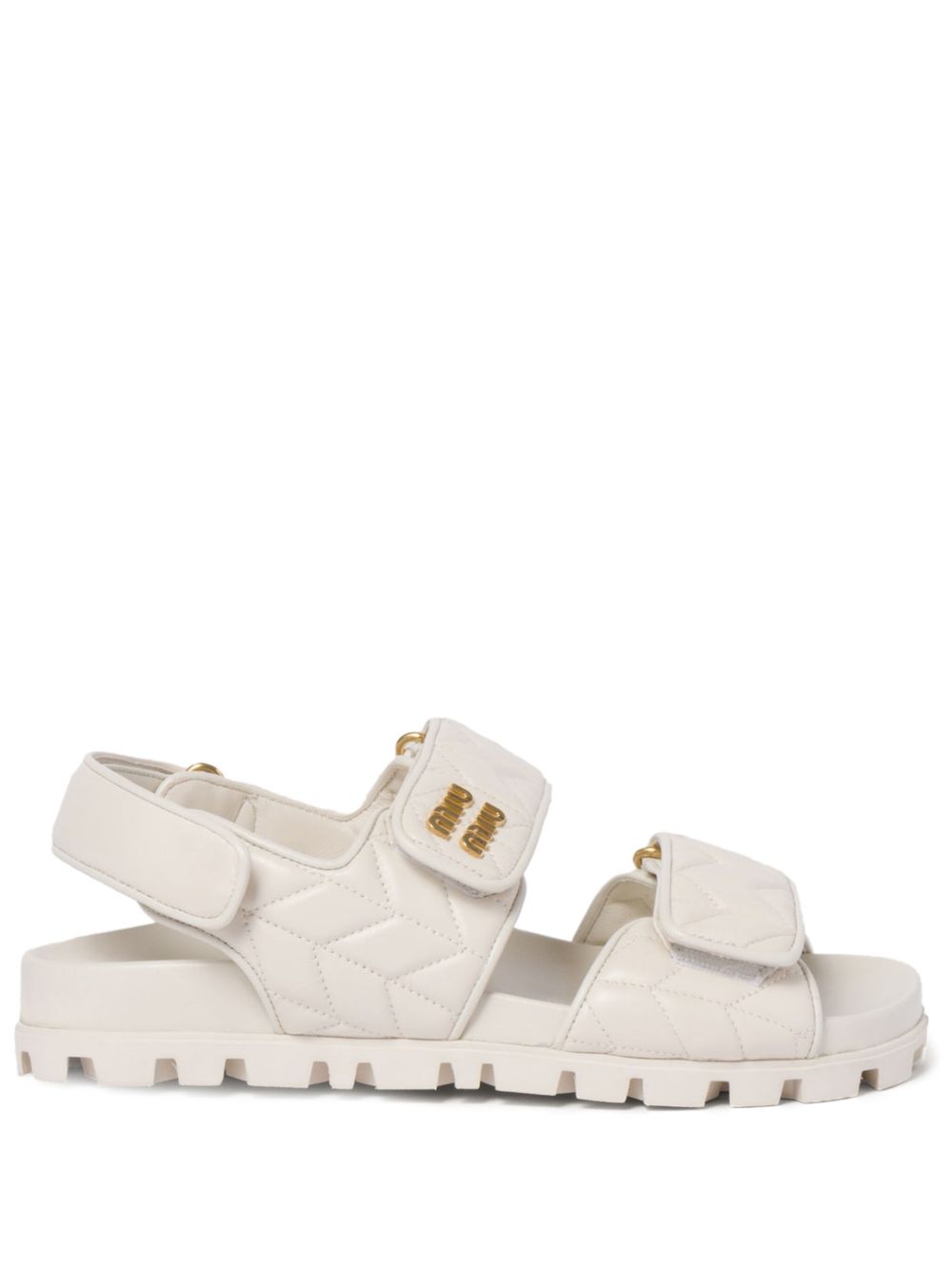 Miu Miu logo标牌马特拉塞凸纹凉鞋 - 中性色