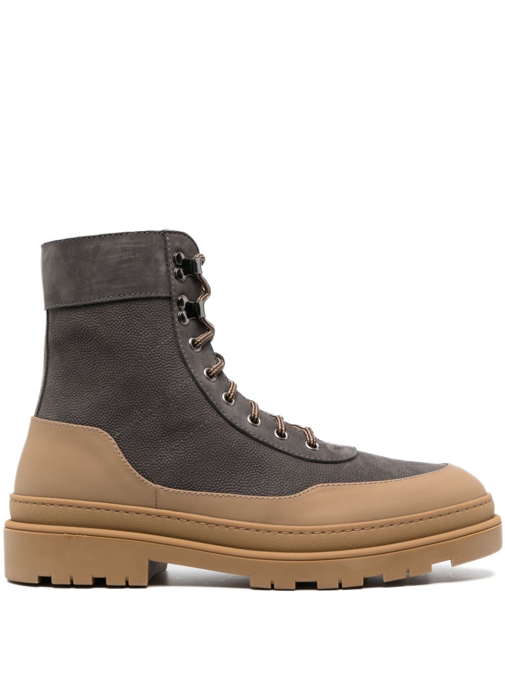 Brunello Cucinelli 系带皮质短靴 - 灰色