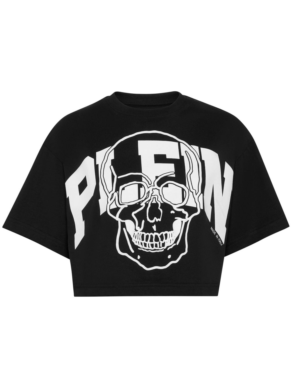 Philipp Plein 骷髅头印花短款棉T恤 - 黑色