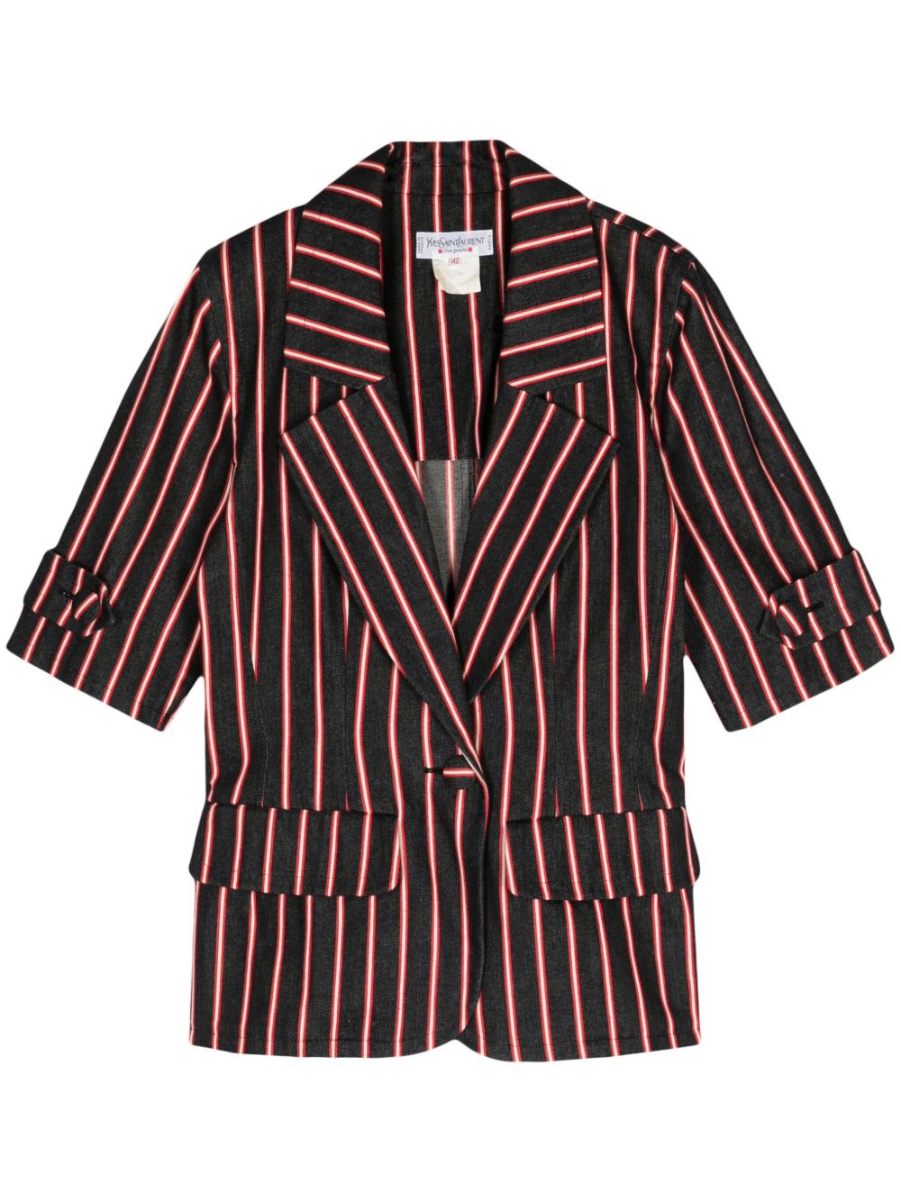 Saint Laurent Pre-Owned 条纹棉西装夹克（1980年代典藏款） - 灰色