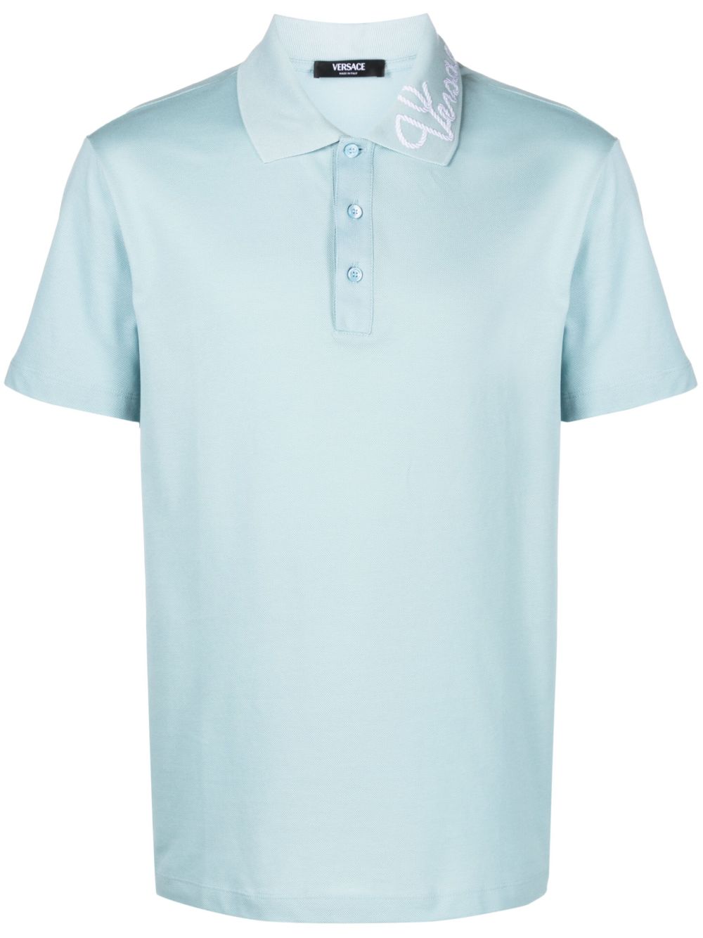 Versace logo刺绣棉polo衫 - 蓝色