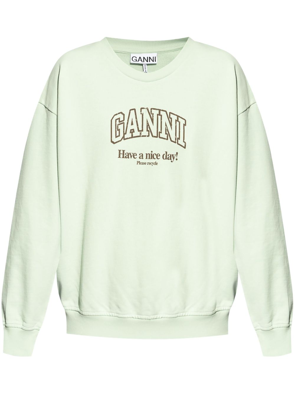 GANNI logo印花棉卫衣 - 绿色