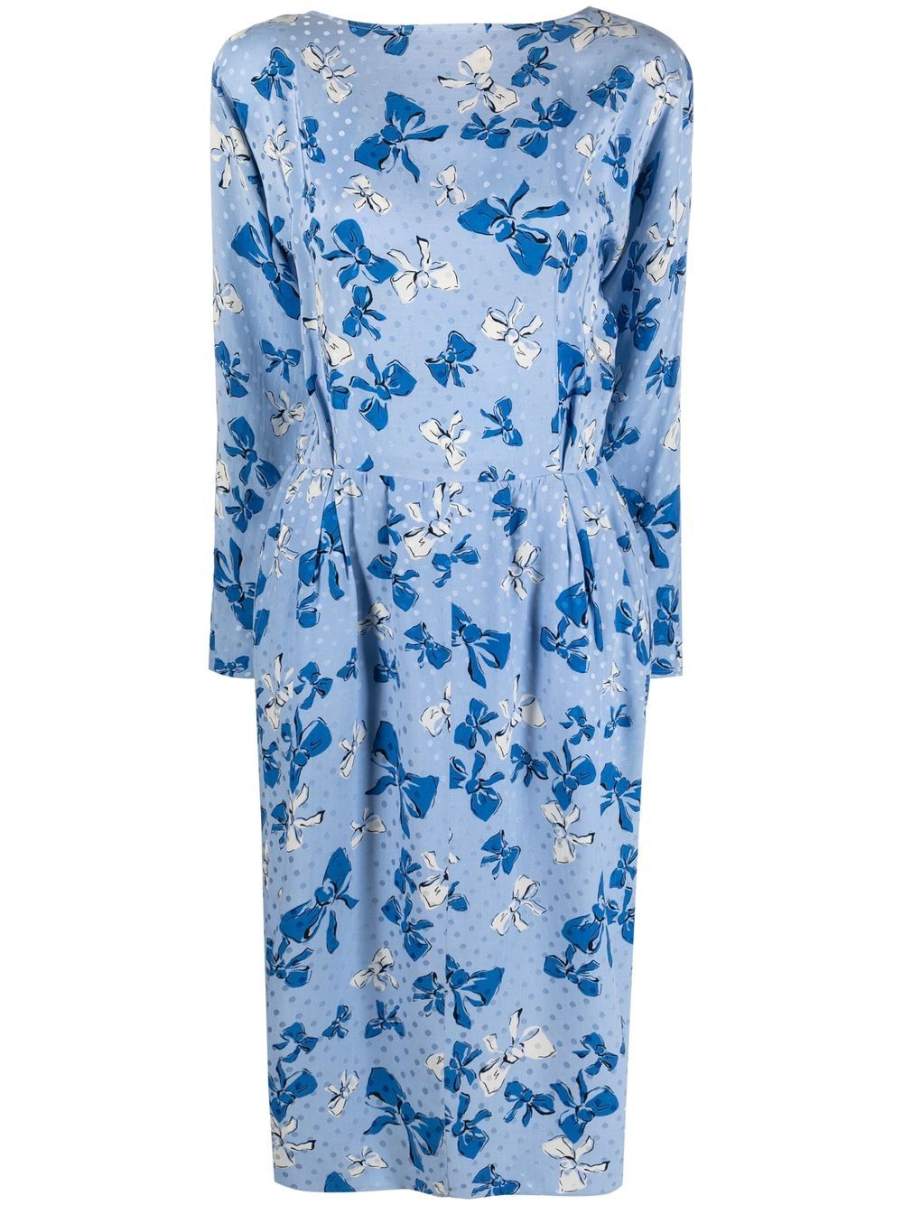 Saint Laurent Pre-Owned 蝴蝶结印花真丝连衣裙（1980年代典藏款） - 蓝色