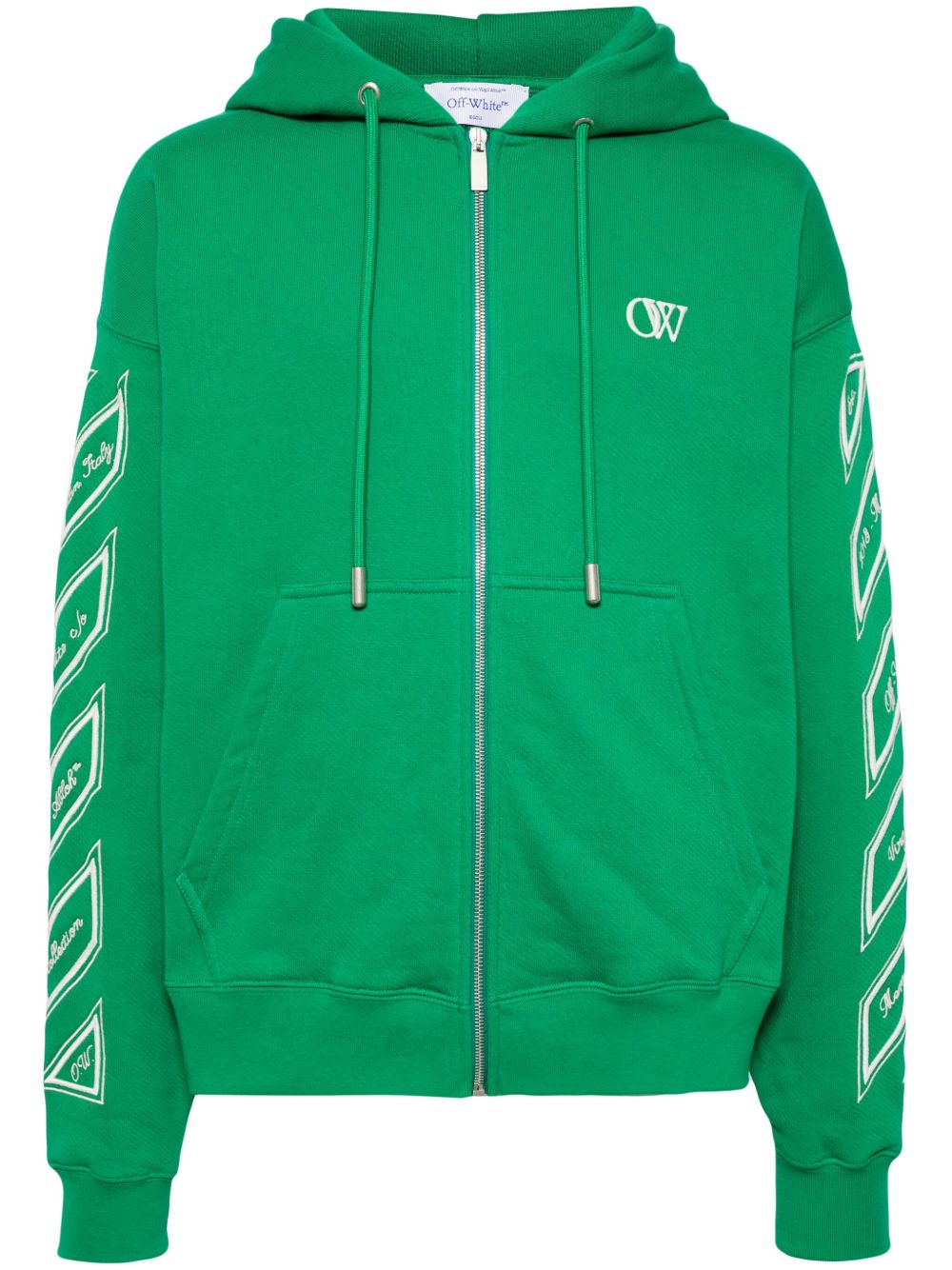 Off-White 斜条纹拉链连帽衫 - 绿色