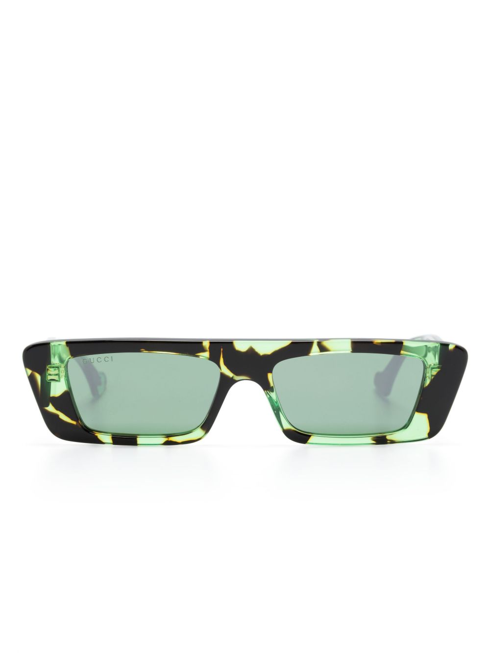 Gucci Eyewear 玳瑁纹长方形框太阳眼镜 - 绿色