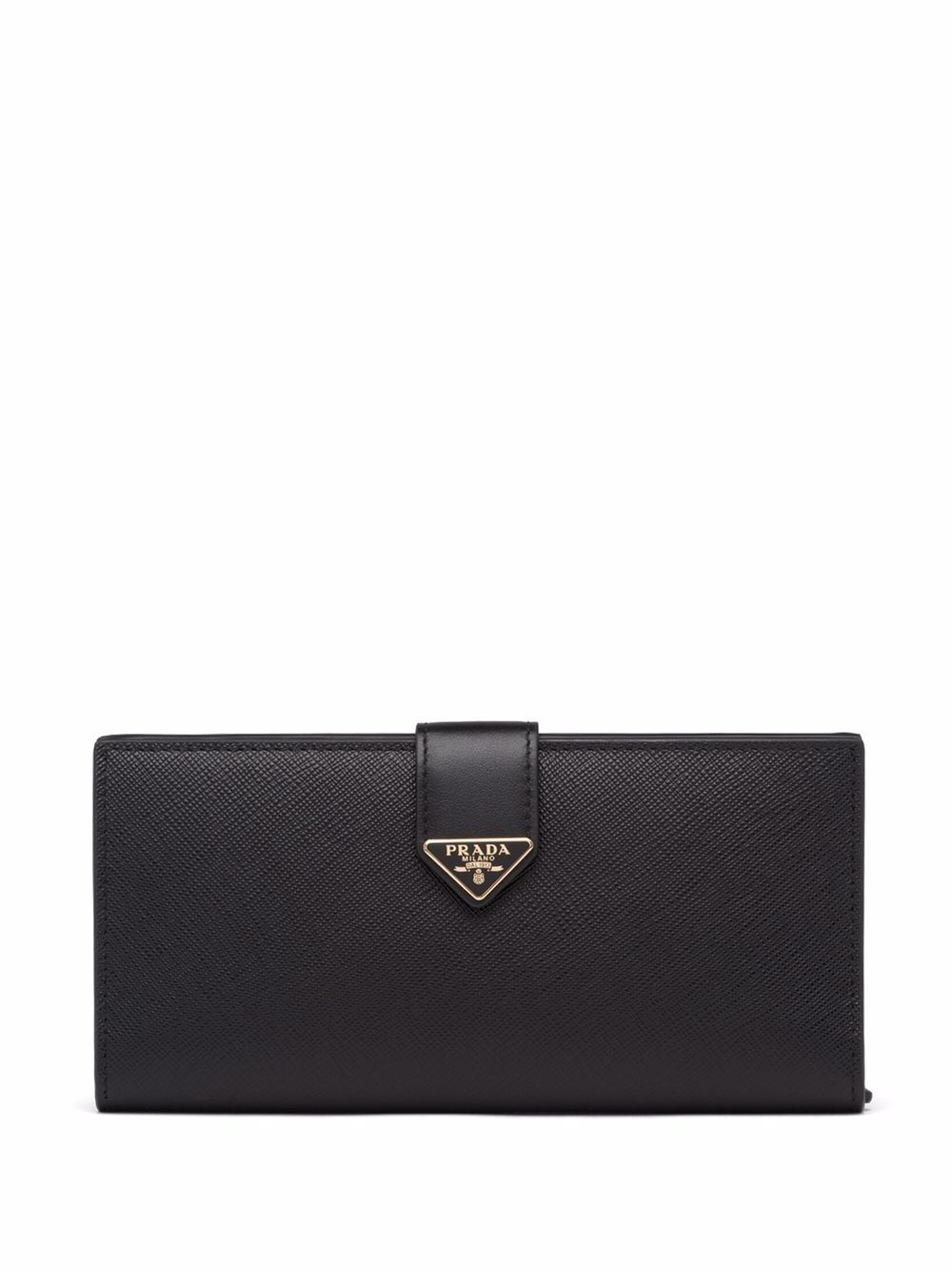 Prada logo标牌摁扣开合钱包 - 黑色