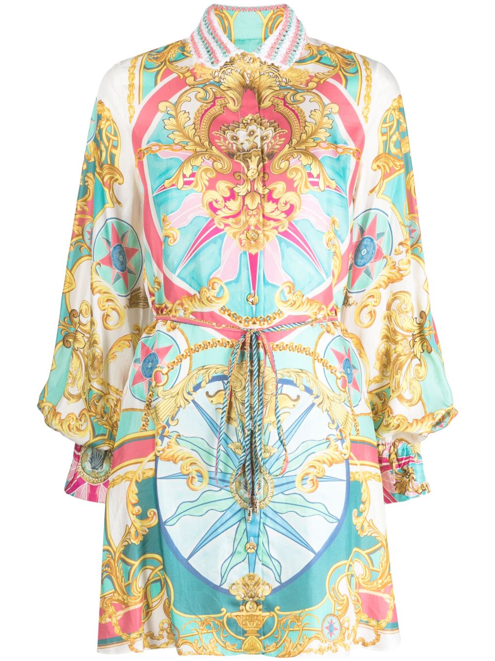 Camilla 抽象图案印花真丝连衣裙 - 白色