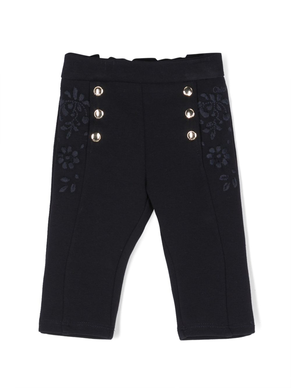 Chloé Kids 花卉刺绣高腰长裤 - 蓝色