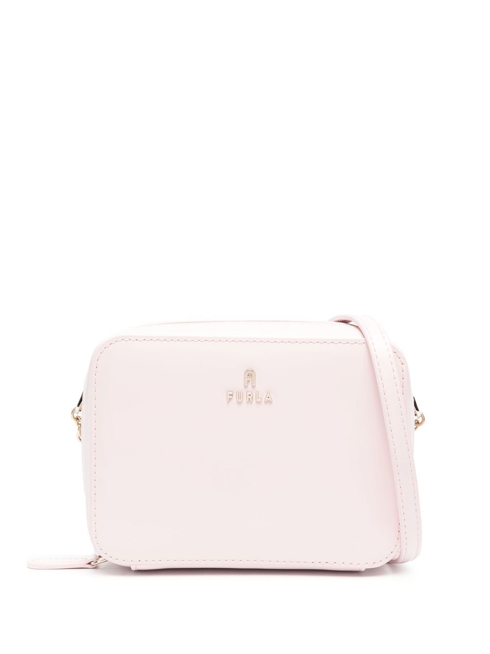 Furla logo字样皮质斜挎包 - 粉色