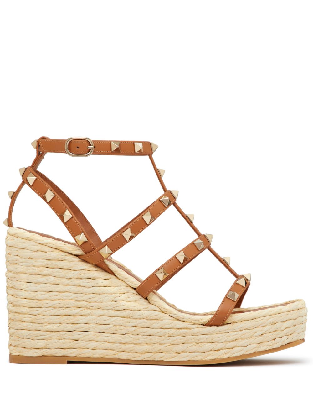 Valentino Garavani Rockstud 高坡跟草编鞋 - 褐色