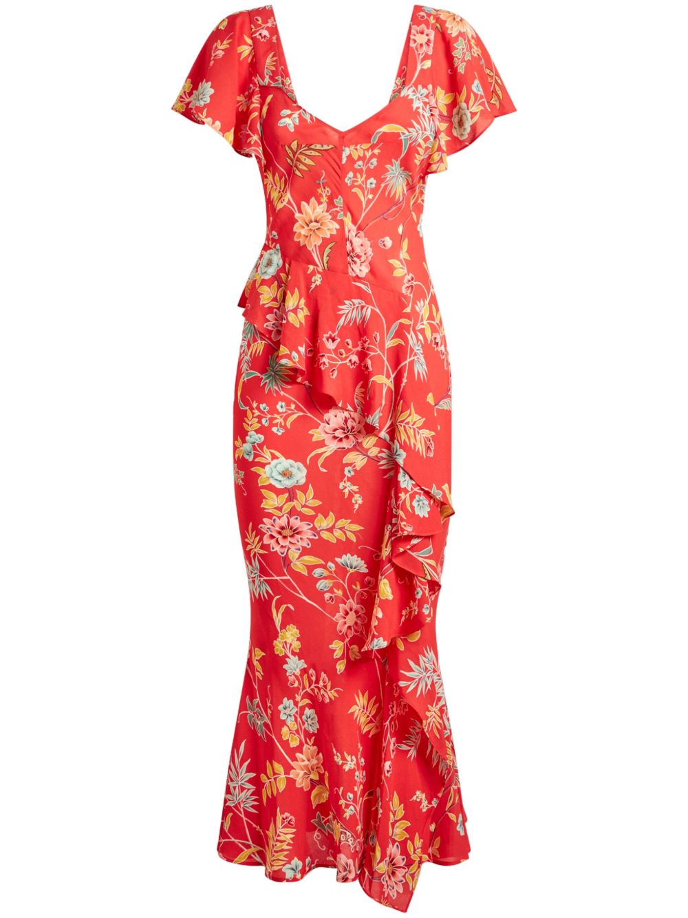 ETRO 花卉印花绉纱中长连衣裙 - 红色