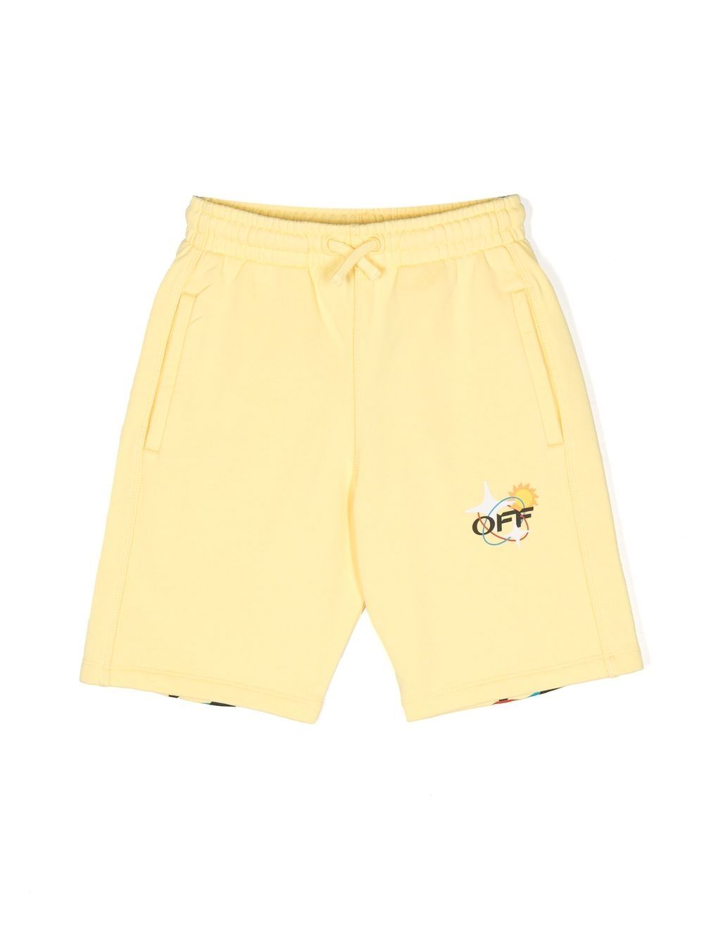 Off-White Kids 抽绳裤腰平纹针织短裤 - 黄色