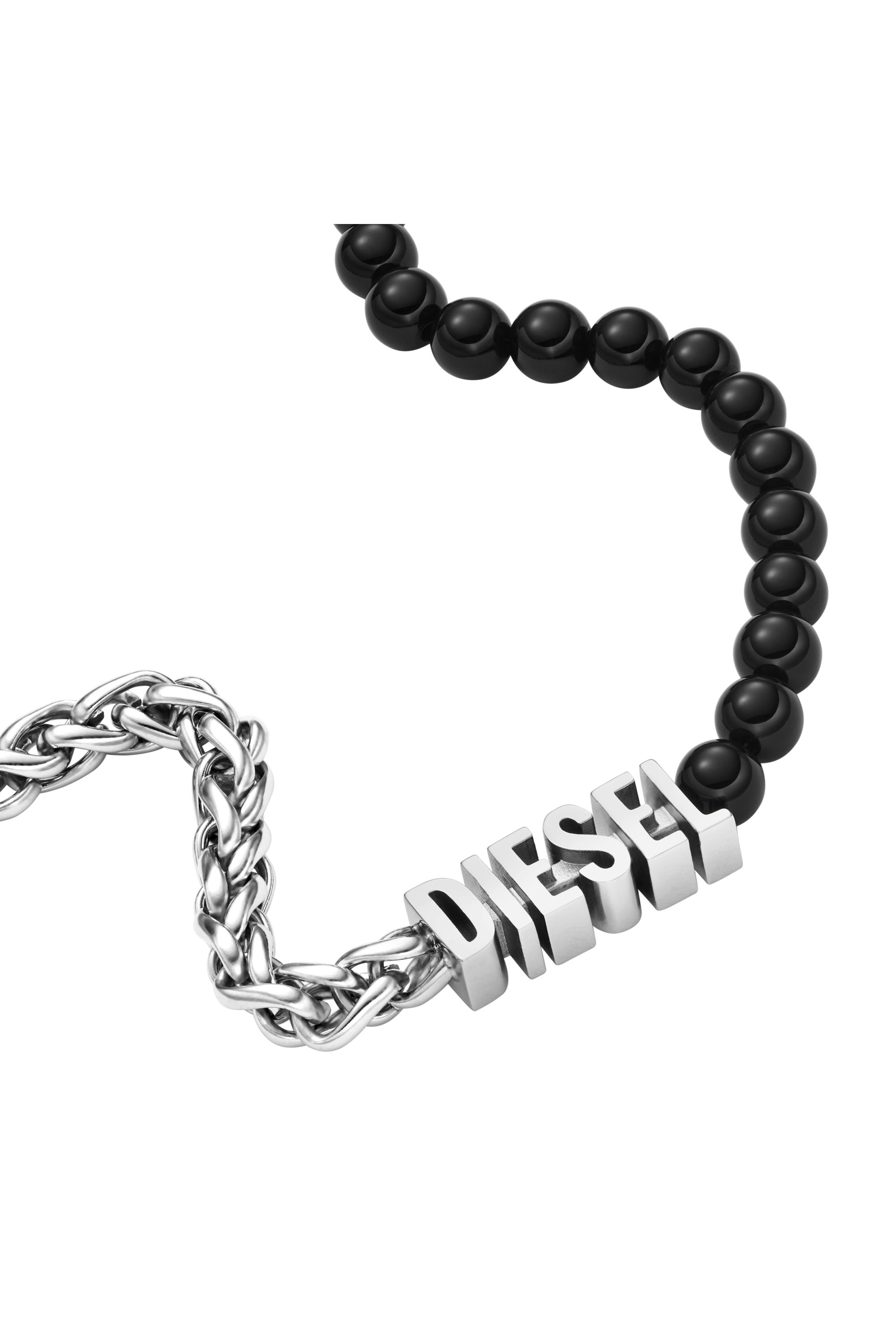 Diesel - Black Agate Beaded Chain Necklace - Necklaces - Unisex - Silver