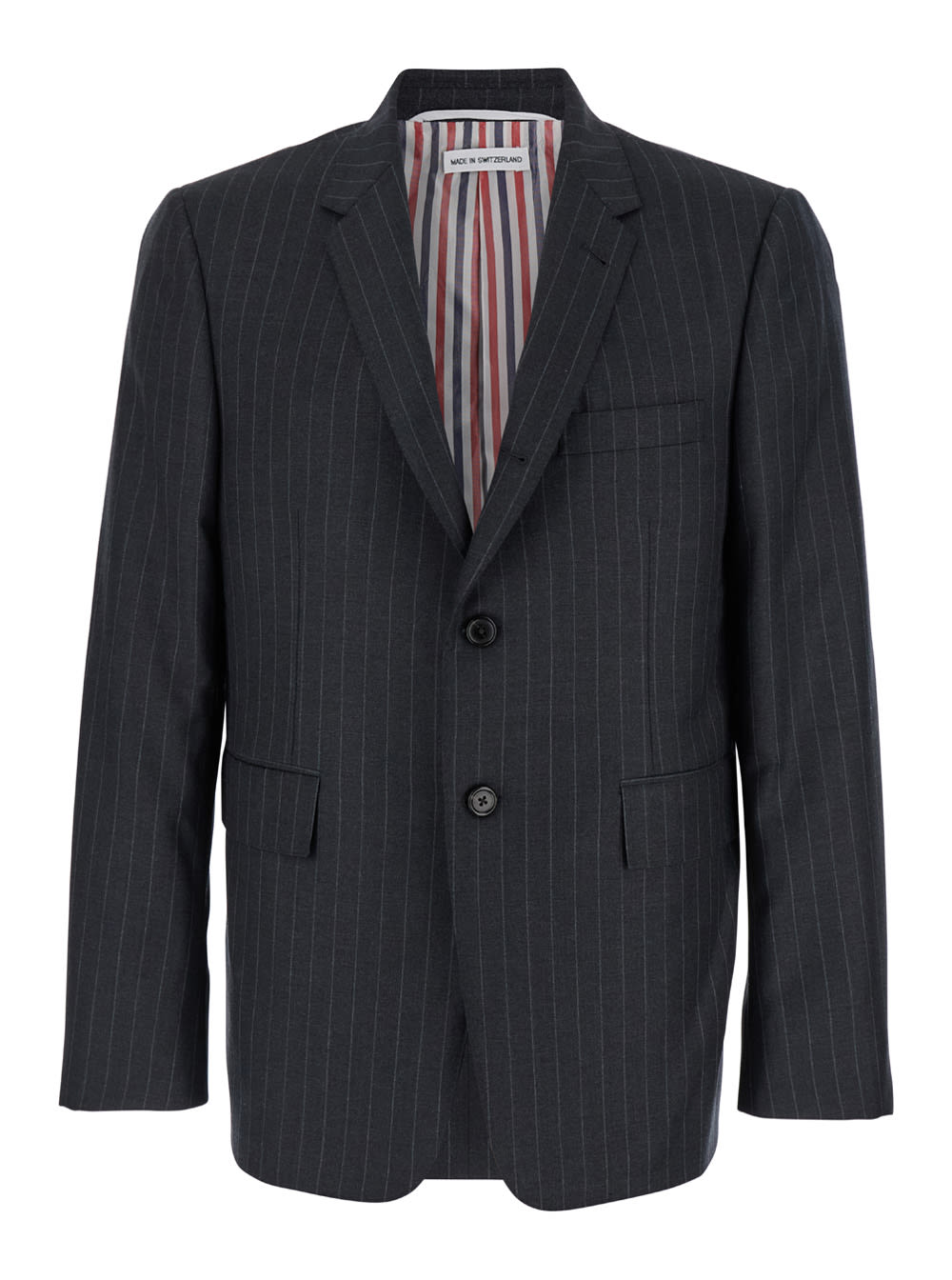 Thom Browne 灰色细条纹单排扣羊毛男士夹克