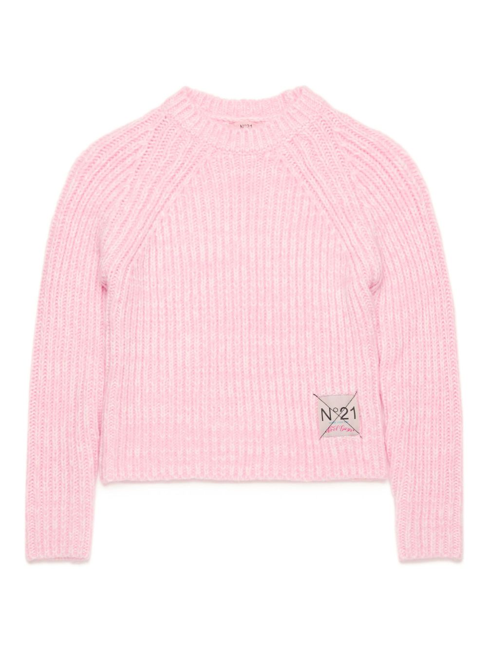 Nº21 Kids logo贴花粗针织毛衣 - 粉色