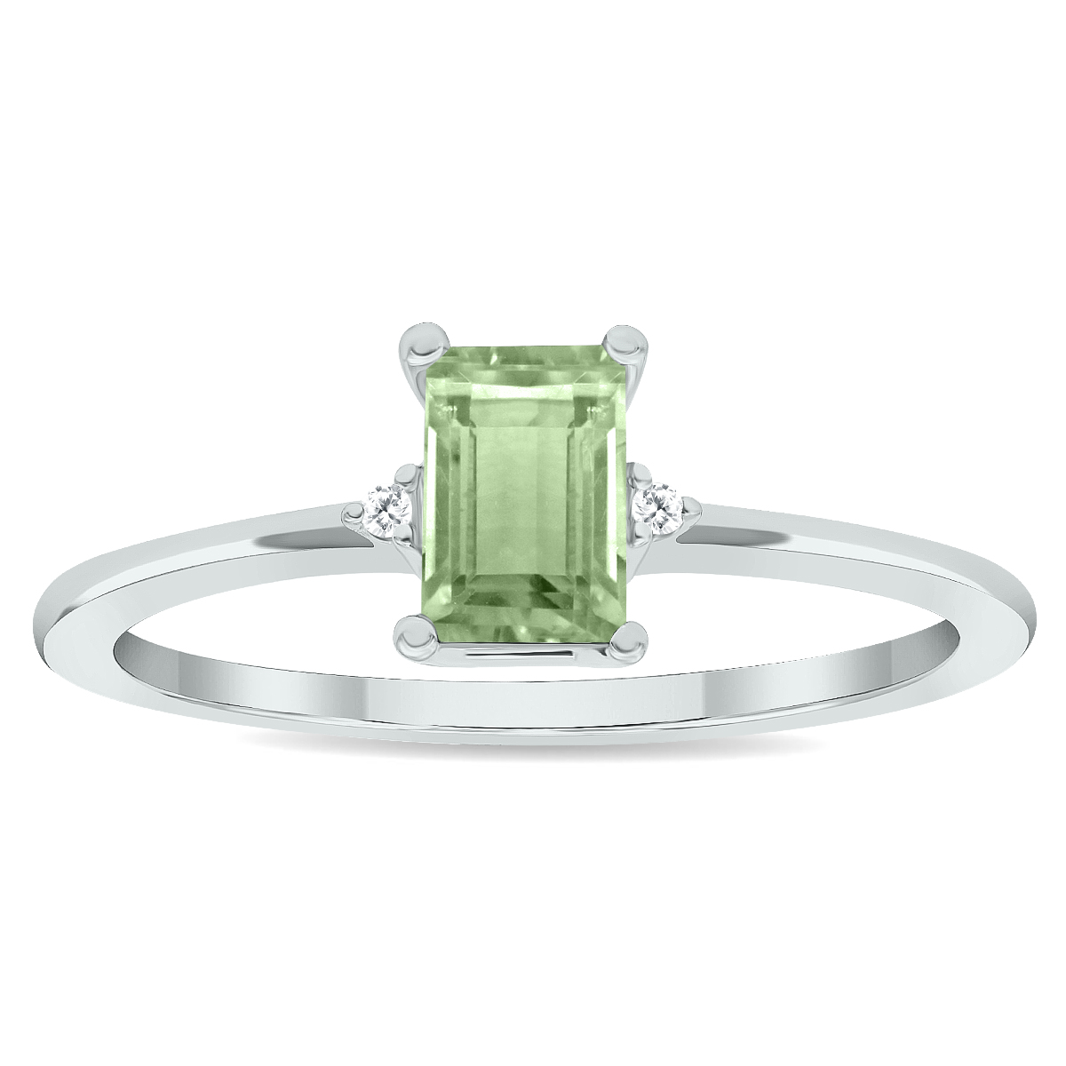 Women's Green Amethyst and Diamond Classic Ring in 10K White Gold