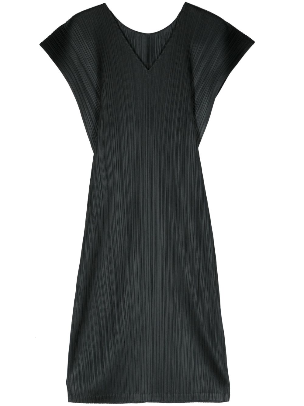 Pleats Please Issey Miyake 细褶V领中长连衣裙 - 灰色