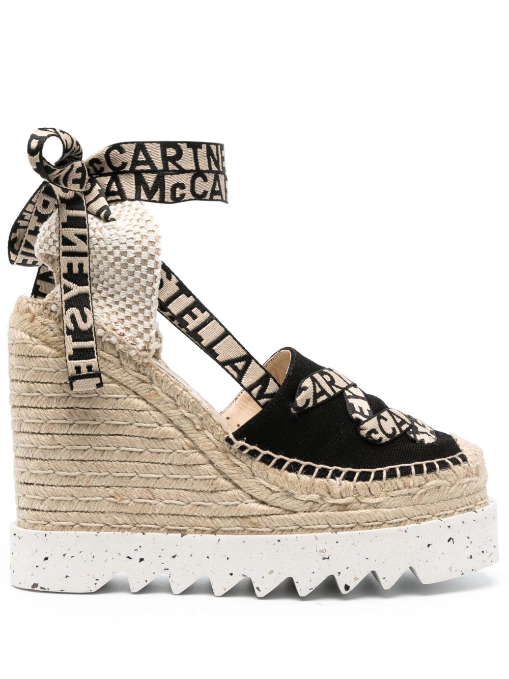 Stella McCartney Gaia Canvas 坡跟草编鞋 - 黑色