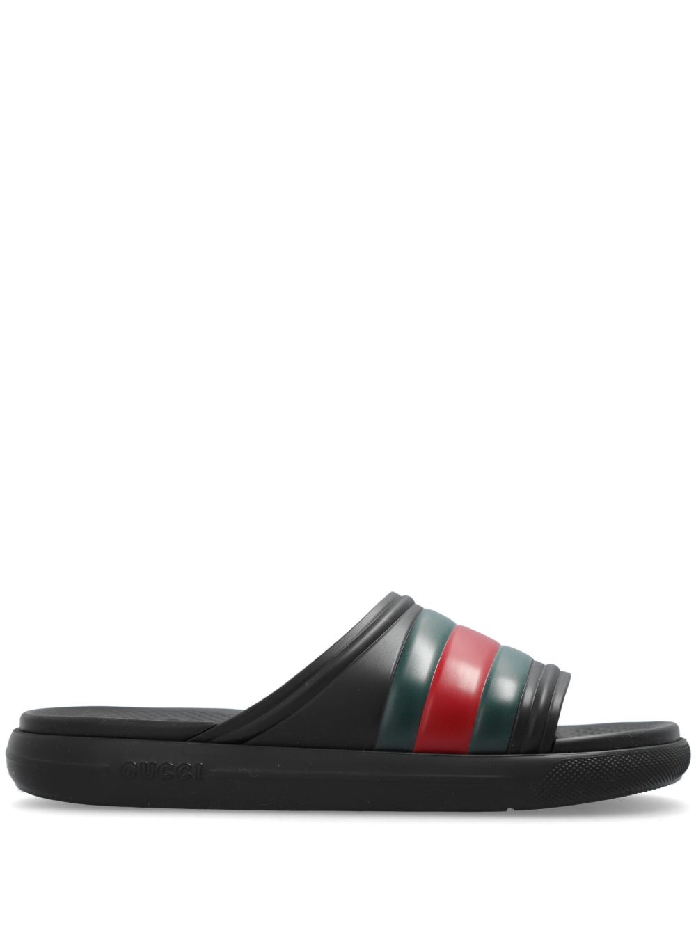 Gucci 织带条纹拖鞋 - 黑色