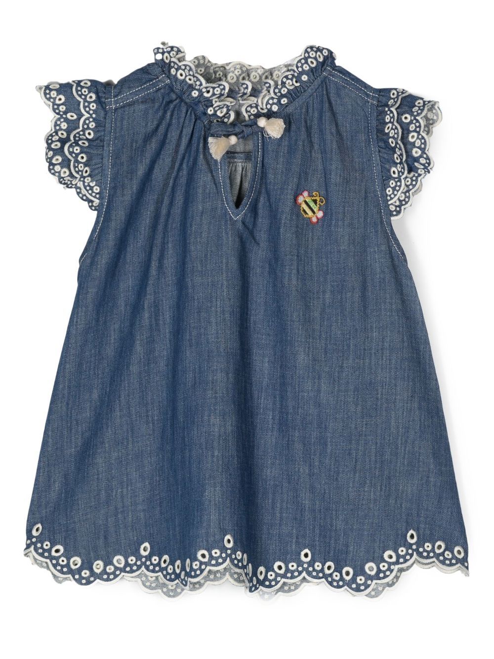ZIMMERMANN Kids 马德拉刺绣牛仔连衣裙 - 蓝色