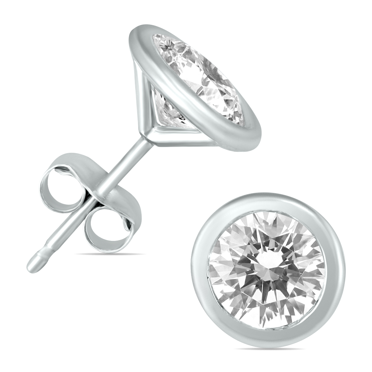 1 Carat TW Certified Bezel Diamond Solitaire Stud Earrings in 14K White Gold