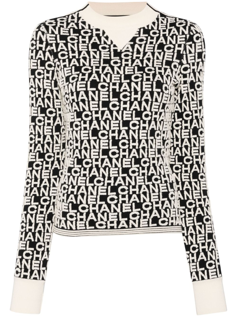 CHANEL Pre-Owned logo嵌花羊毛毛衣（2001年典藏款） - 黑色